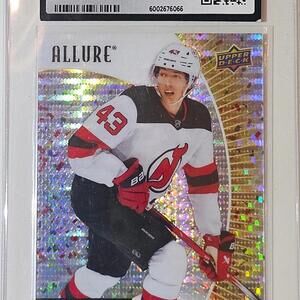 2023-24 Upper Deck Allure Luke Hughes Gold Glitter Bomb Rookie Hockey Card #139